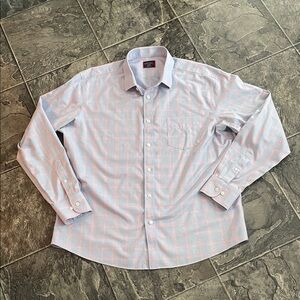 UNTUCKit Men's Blue & Pink Checkered Soft Cotton Preppy Coastal Office Shirt